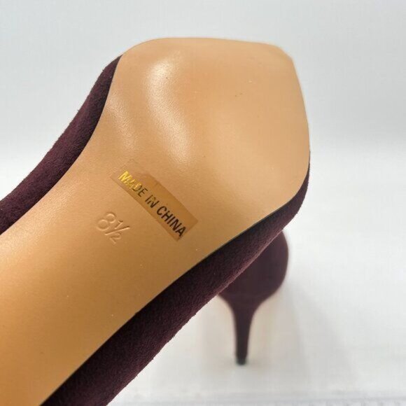 FSJ Wine Suede Kitten Heels Pointy Closed Toe Pumps Slip On Office Ladies Shoe - Picture 5 of 7